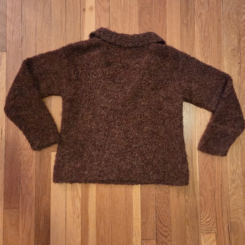 Tabask Handknit Alpaca + Wool Sweater, Cinnamon Brown Bouclé, Made in Peru Sz S - Picture 11 of 11